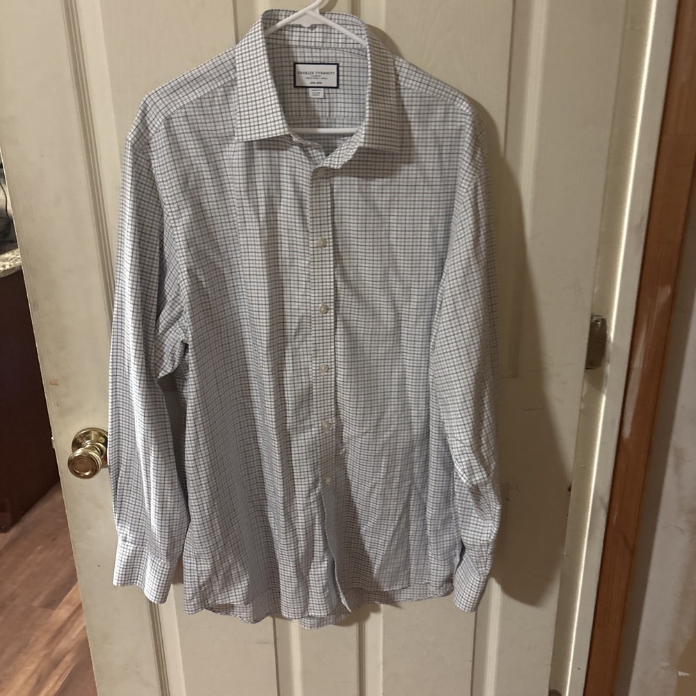 Charles Tyrwhitt Mens 17.5 36 Classic Fit Blue Tattersall Check Dress Shirt